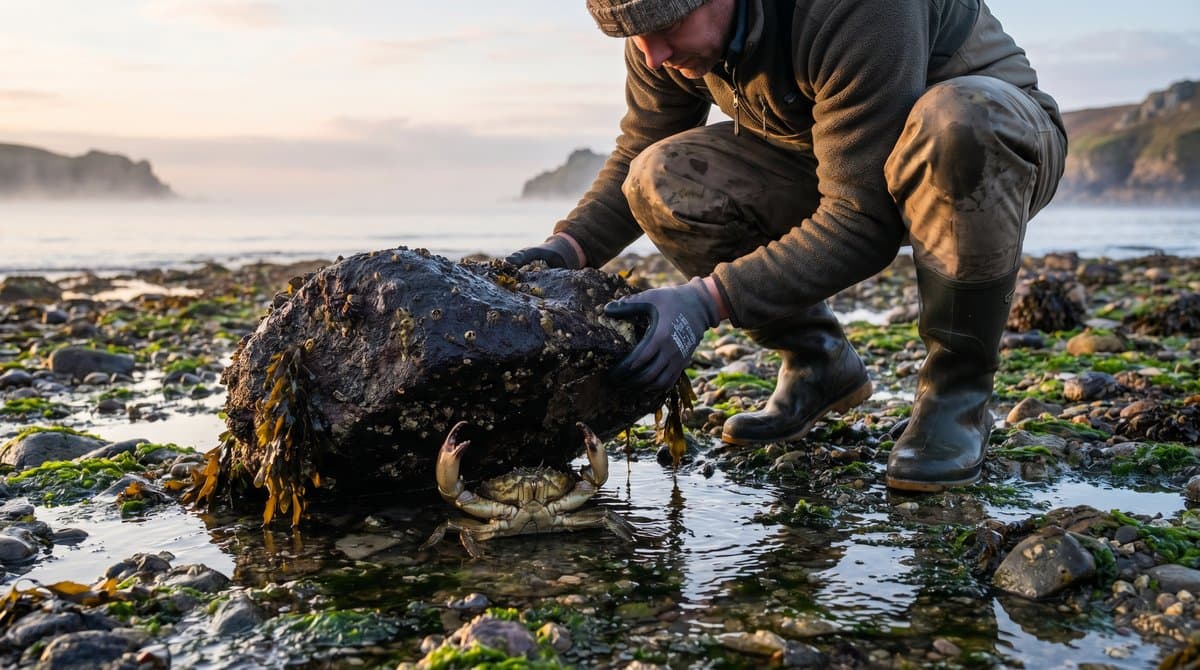 赶海螃蟹怎么抓？退潮后翻石头抓螃蟹的技巧